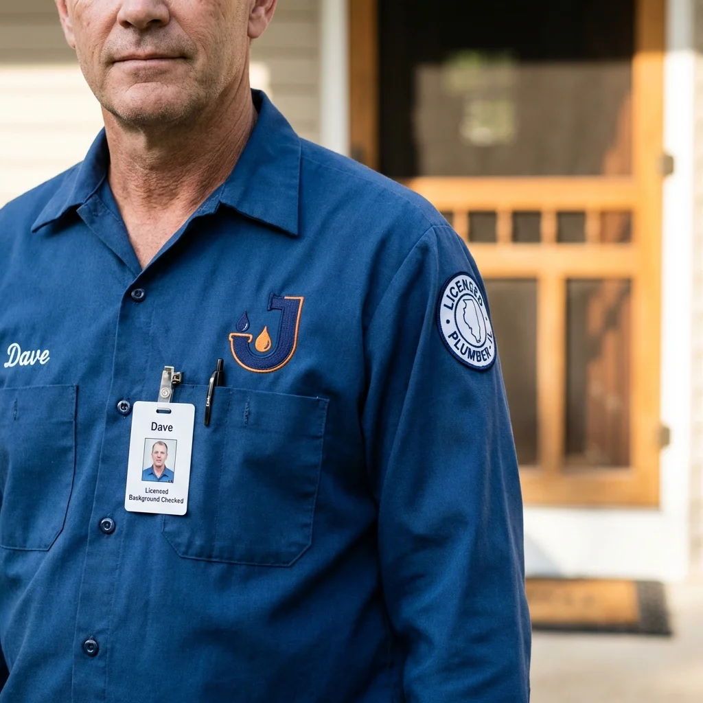 Licensed plumber showing ID badge in Shawsville, VA