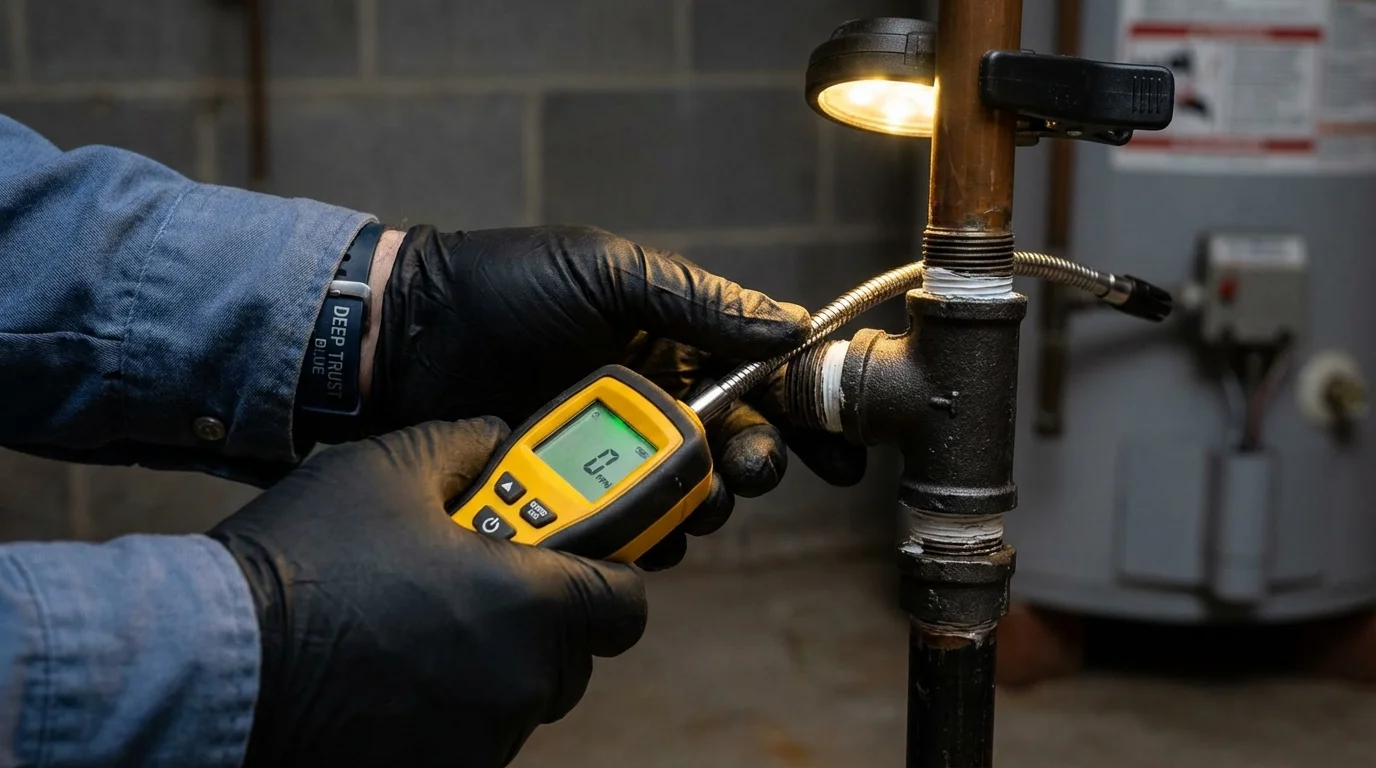 Gas leak detection with electronic sniffer by Johns Plumbing LLC in Shawsville