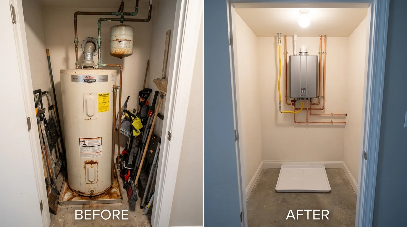 Tank water heater versus wall-mounted tankless unit comparison for Shawsville, VA homeowners