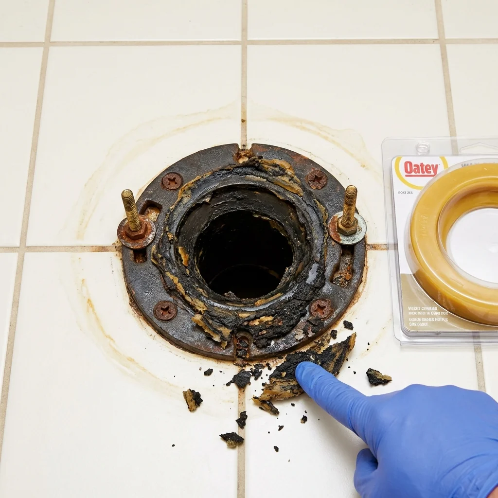 Failed wax ring showing water seepage at the base of a toilet in a Shawsville, VA home
