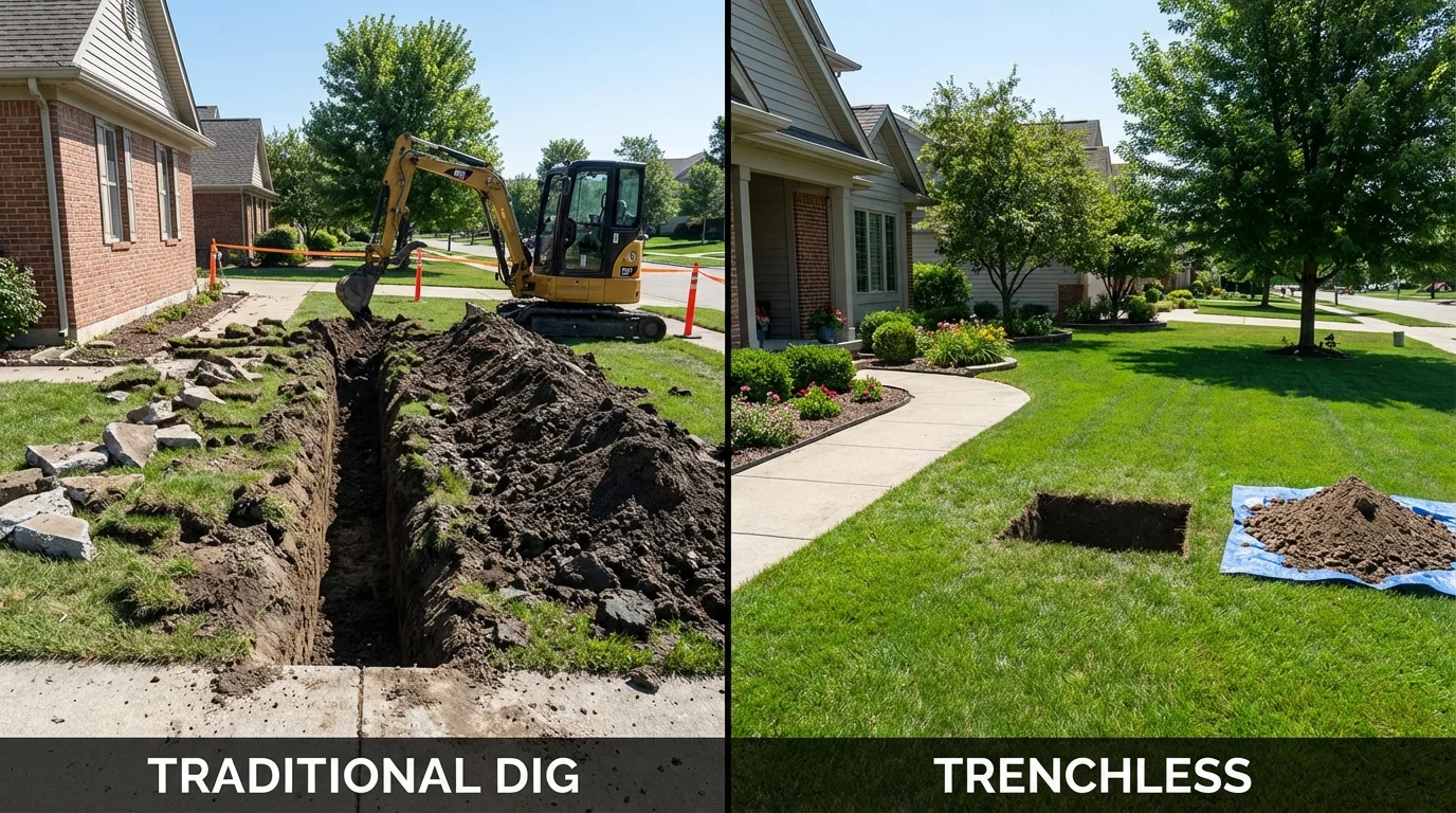 Trenchless sewer repair with minimal yard damage versus traditional excavation in Shawsville, VA